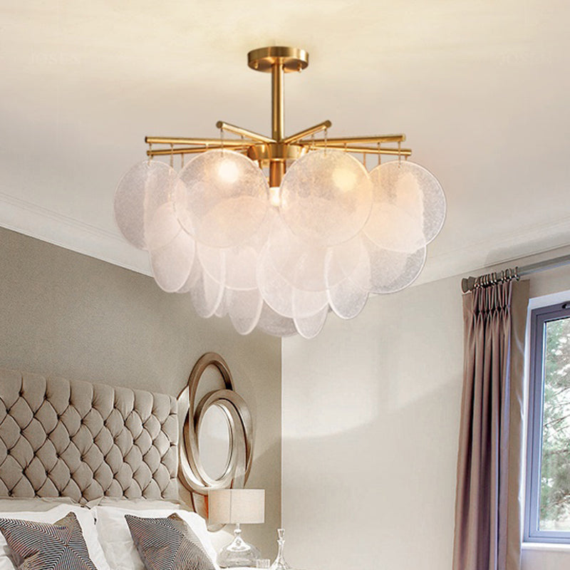 Seedy Glass Disc Ceiling Chandelier Modern Style Gold Finish Pendant Light for Dining Room