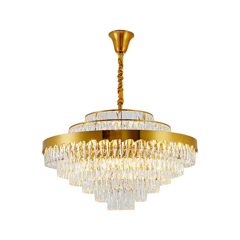 Crystal Rectangle Layers Chandelier Postmodern Golden Suspension Light for Living Room