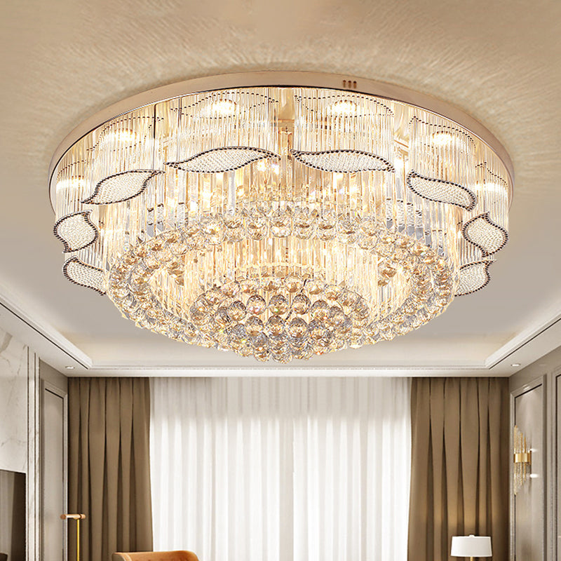 Flower Shaped Flushmount Ceiling Lamp Modern Clear Crystal 7-Light Living Room Flush Light Fixture