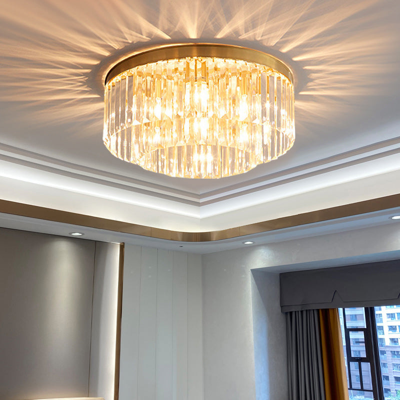 Circular Crystal Prism Flush Ceiling Light Minimalist Gold Flush-Mount Light Fixture for Bedroom