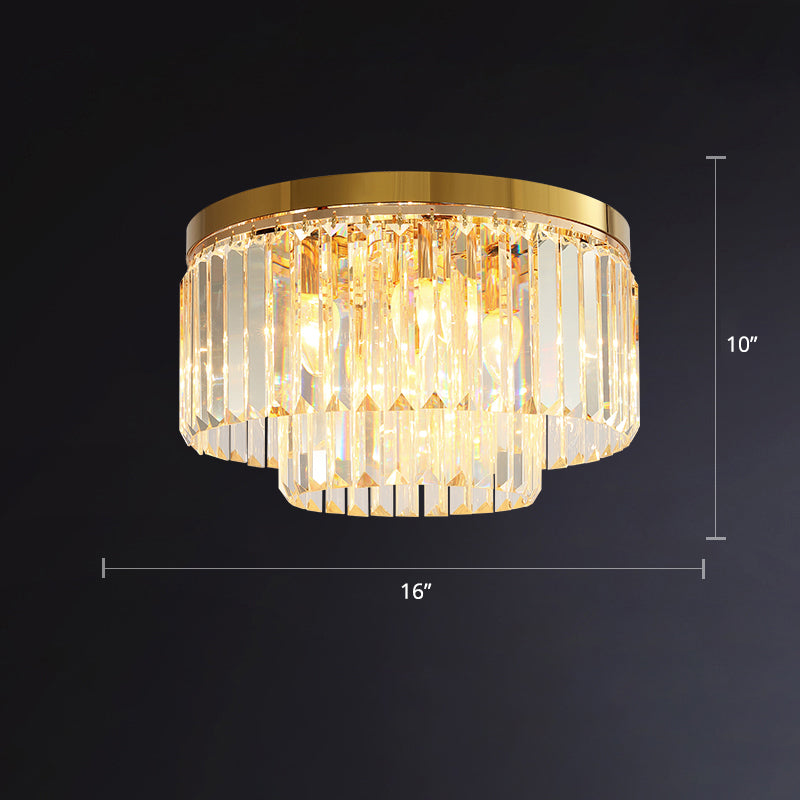 Circular Crystal Prism Flush Ceiling Light Minimalist Gold Flush-Mount Light Fixture for Bedroom