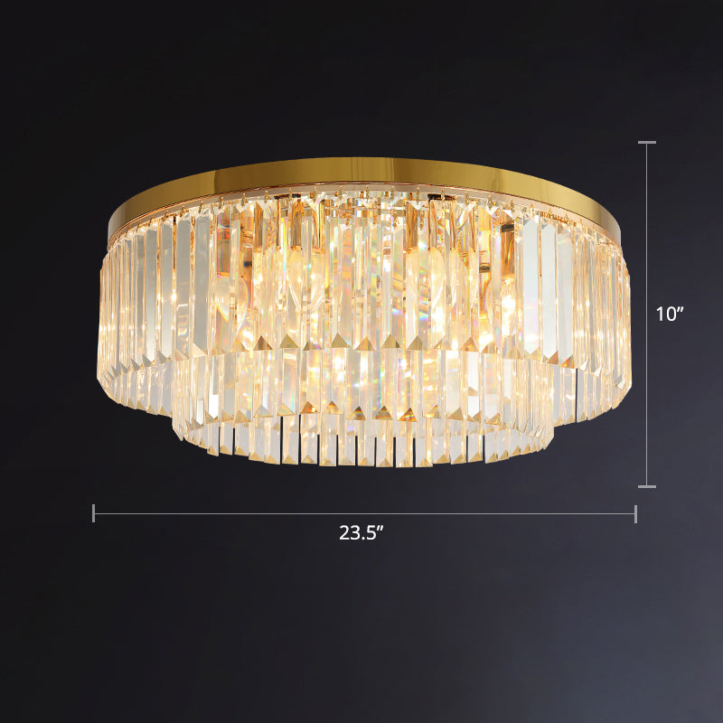 Circular Crystal Prism Flush Ceiling Light Minimalist Gold Flush-Mount Light Fixture for Bedroom