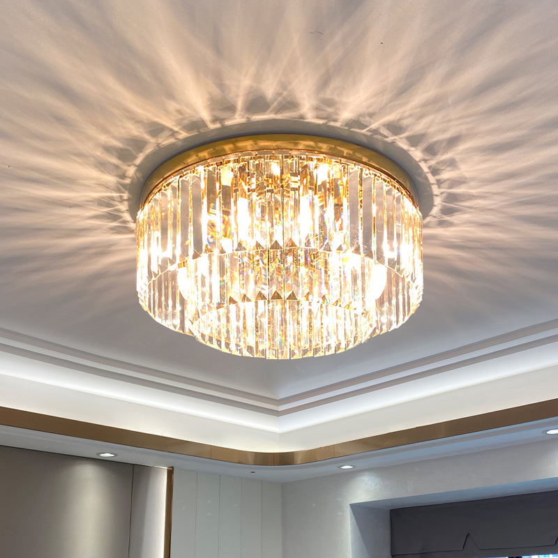 Circular Crystal Prism Flush Ceiling Light Minimalist Gold Flush-Mount Light Fixture for Bedroom