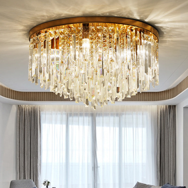Round Bedroom Flushmount Lighting Clear Crystal Icicles Modern Ceiling Mounted Light