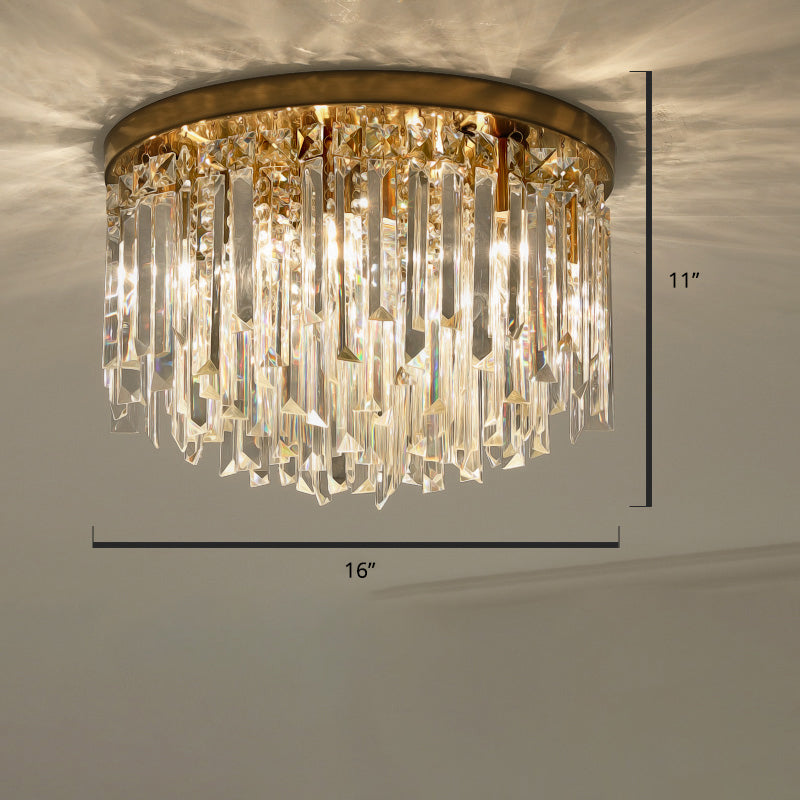 Round Bedroom Flushmount Lighting Clear Crystal Icicles Modern Ceiling Mounted Light