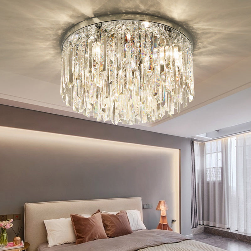 Round Bedroom Flushmount Lighting Clear Crystal Icicles Modern Ceiling Mounted Light