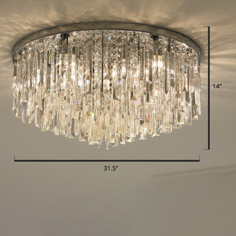Round Bedroom Flushmount Lighting Clear Crystal Icicles Modern Ceiling Mounted Light