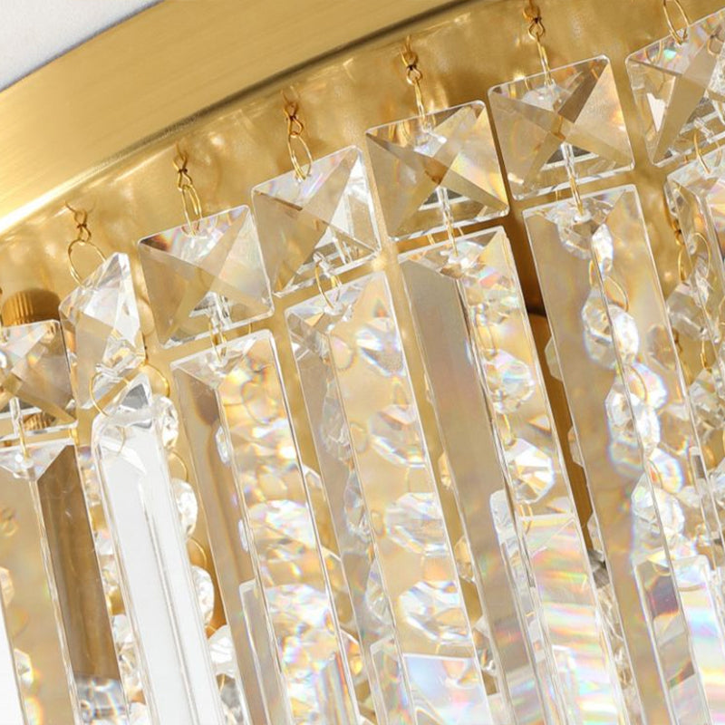 Round Bedroom Flushmount Lighting Clear Crystal Icicles Modern Ceiling Mounted Light