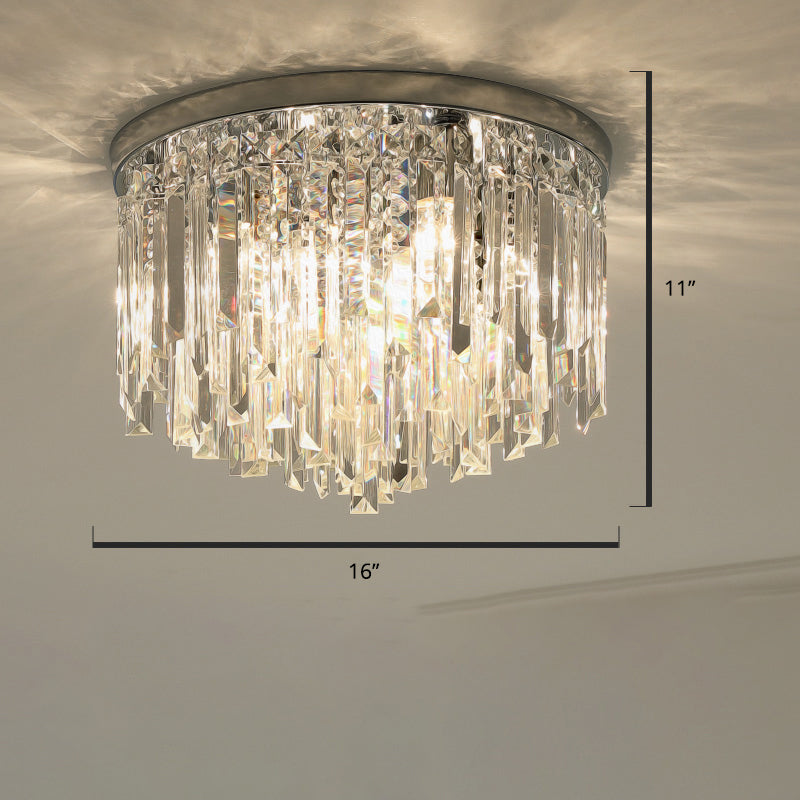 Round Bedroom Flushmount Lighting Clear Crystal Icicles Modern Ceiling Mounted Light