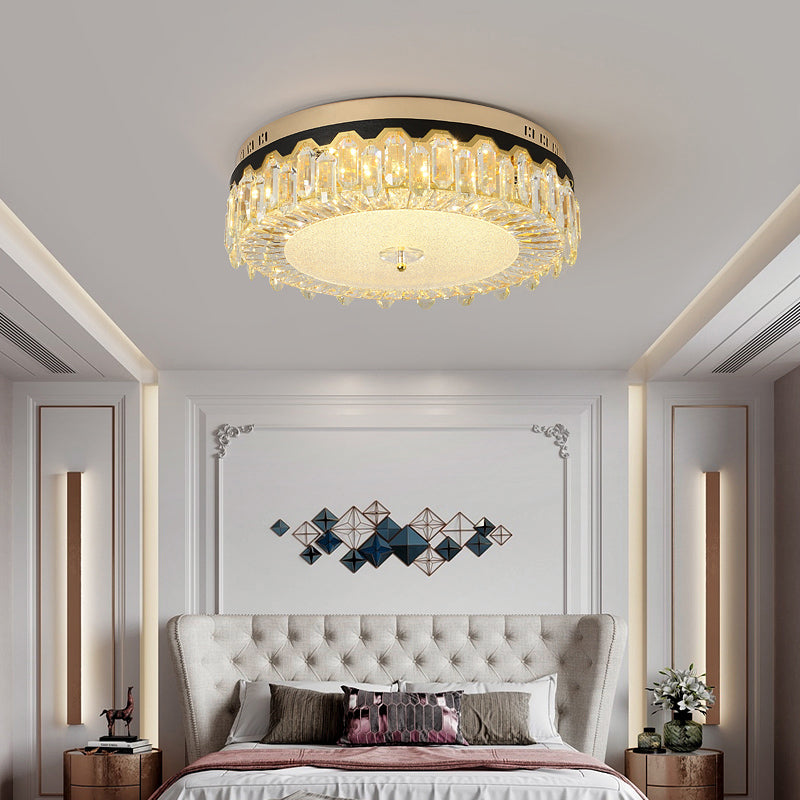 Bedroom LED Ceiling Lighting Minimalist Clear Flush Mount with Round Crystal Shade