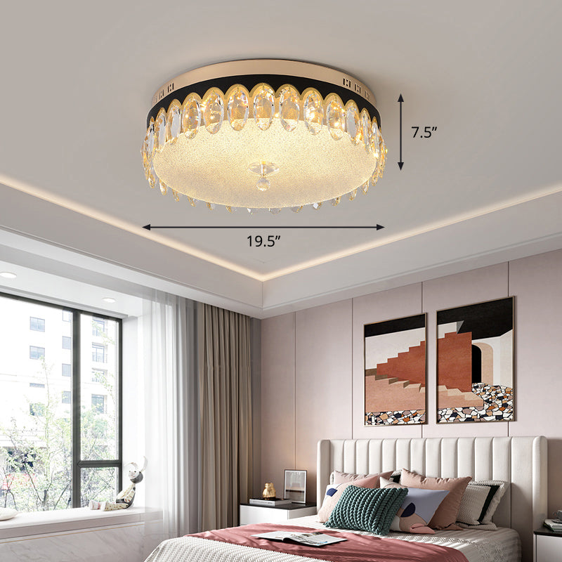 Bedroom LED Ceiling Lighting Minimalist Clear Flush Mount with Round Crystal Shade