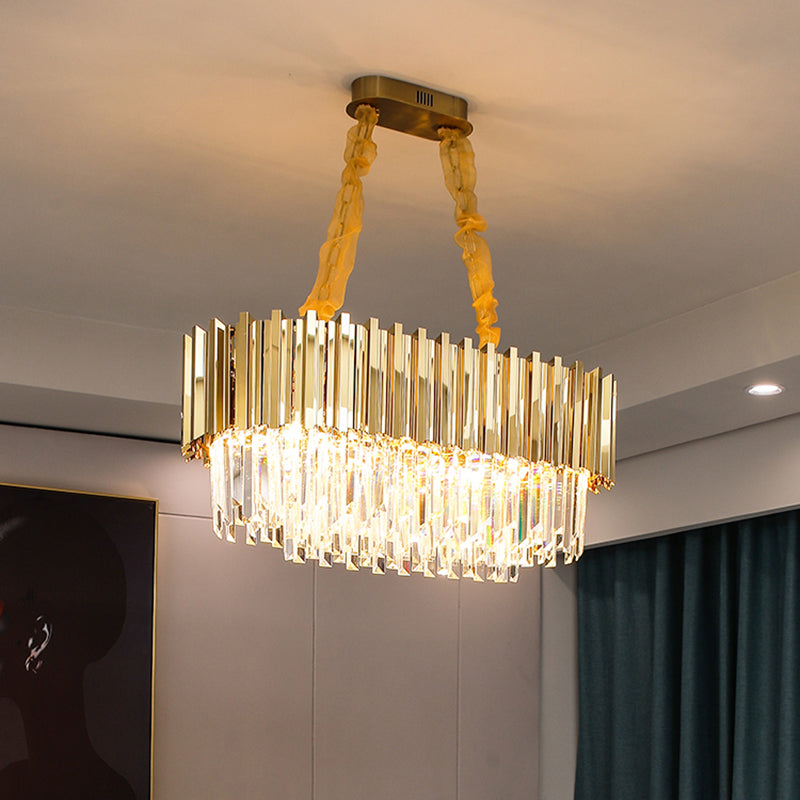 Layered Dining Room Ceiling Mount Chandelier Prismatic Crystal Modern Semi Flush Light in Gold