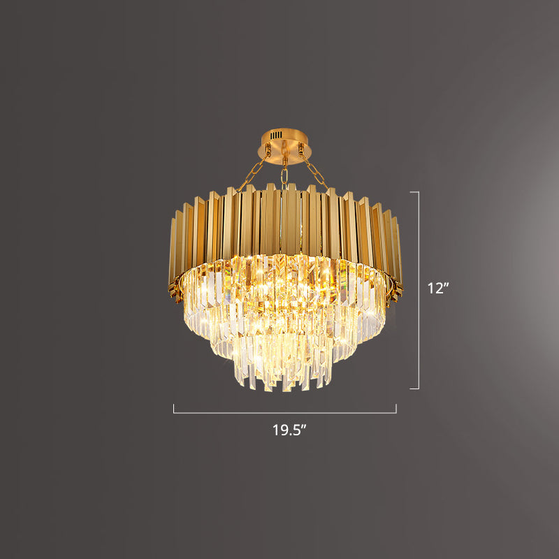 Layered Dining Room Ceiling Mount Chandelier Prismatic Crystal Modern Semi Flush Light in Gold