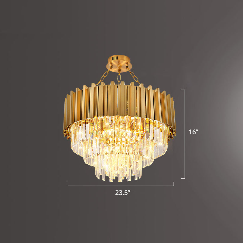 Layered Dining Room Ceiling Mount Chandelier Prismatic Crystal Modern Semi Flush Light in Gold