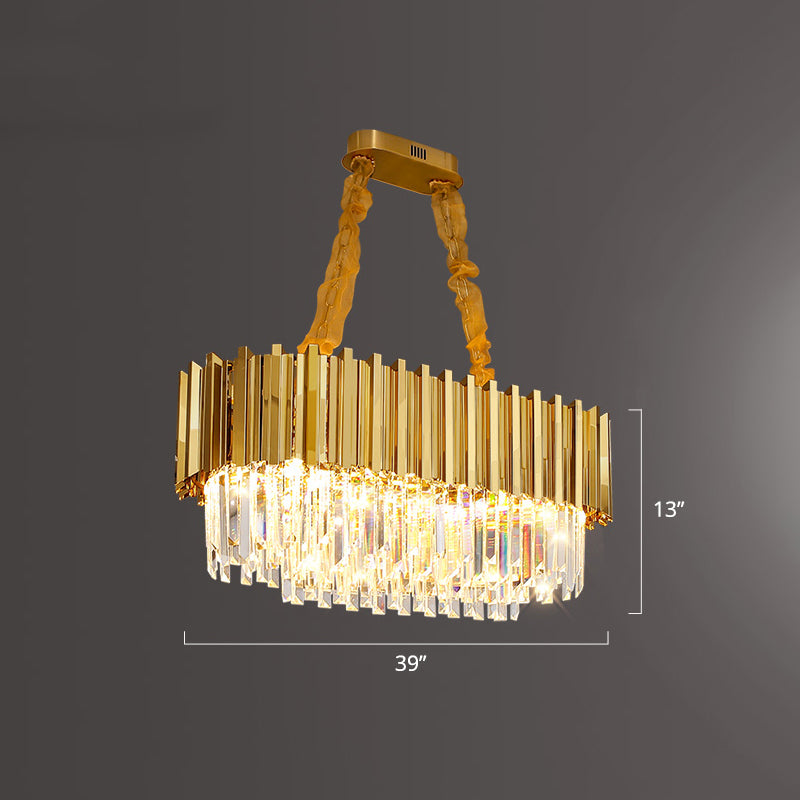 Layered Dining Room Ceiling Mount Chandelier Prismatic Crystal Modern Semi Flush Light in Gold