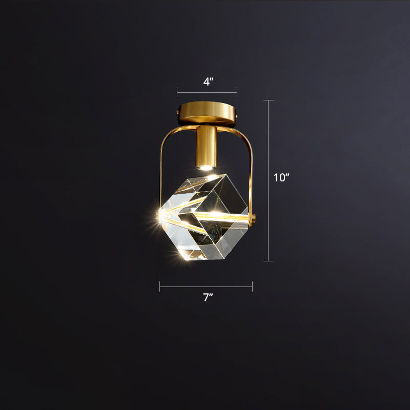 Cube LED Close to Ceiling Lamp Postmodern Crystal Gold Semi Flush Mount Light for Foyer