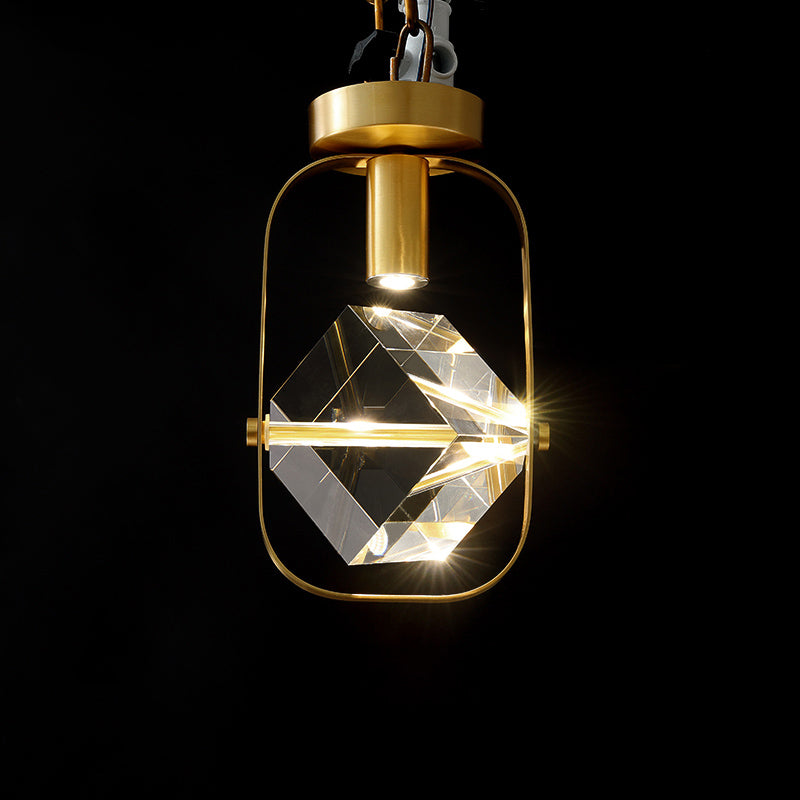 Cube LED Close to Ceiling Lamp Postmodern Crystal Gold Semi Flush Mount Light for Foyer