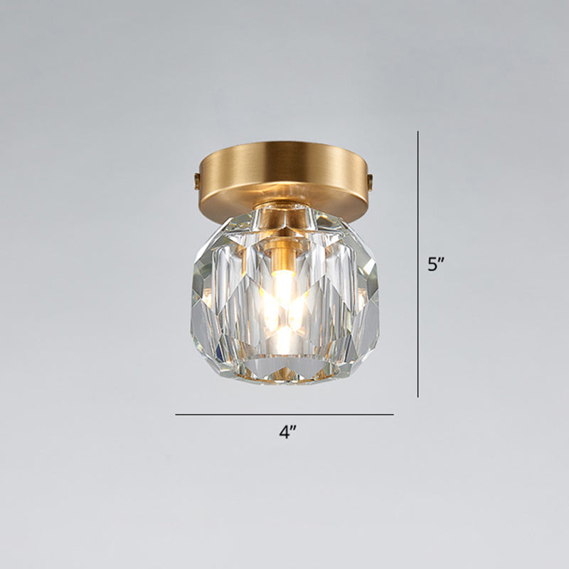 Mini Ball Semi Flush Ceiling Light Simple Faceted-Cut Crystal 1-Bulb Corridor Flush Light in Gold