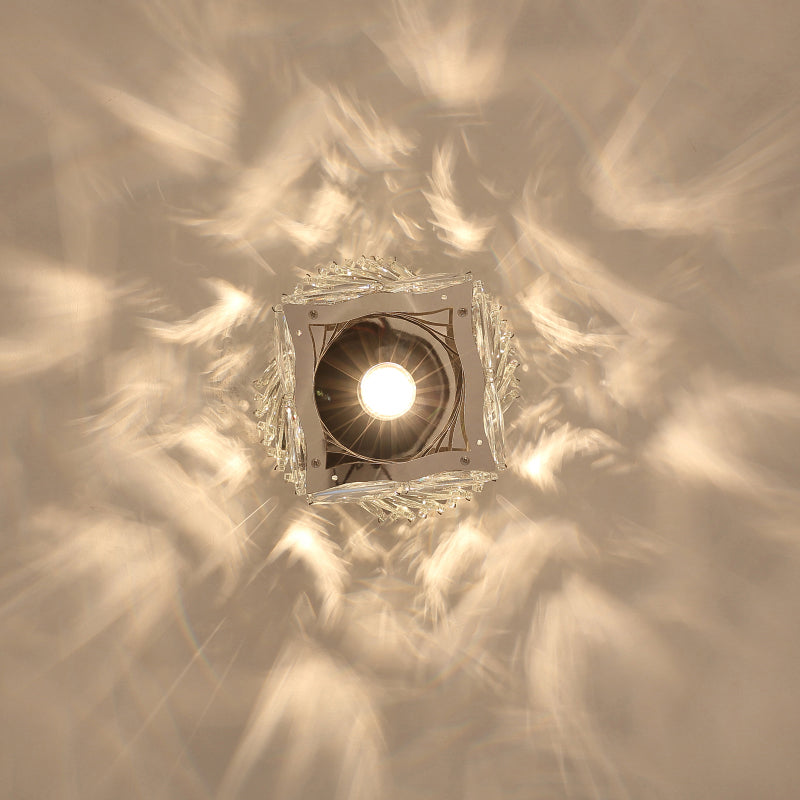 Spiral Square Hallway Ceiling Mount Lamp Clear Crystal 1-Light Modern Semi Mount Lighting