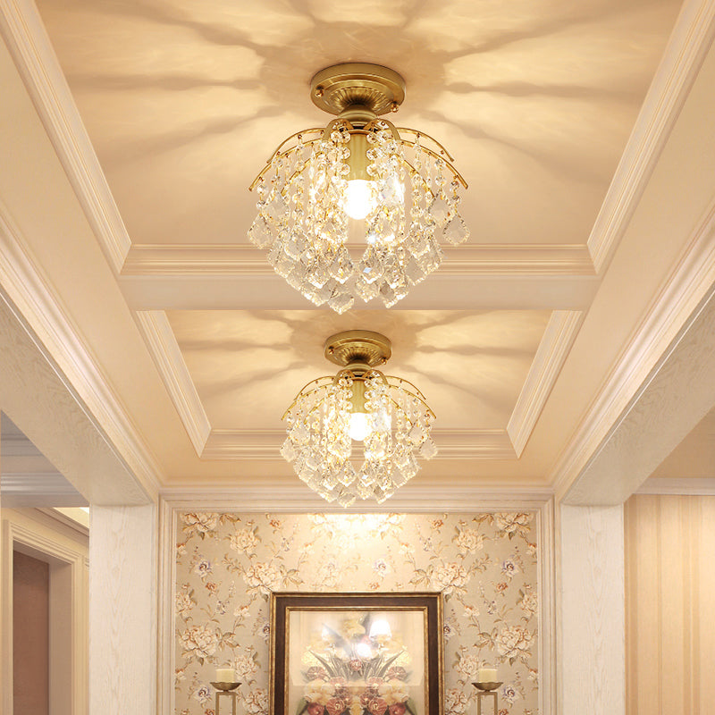 Gold Branching Ceiling Lighting Modern 1 Head Crystal Strand Semi Flush Mount Lamp for Aisle