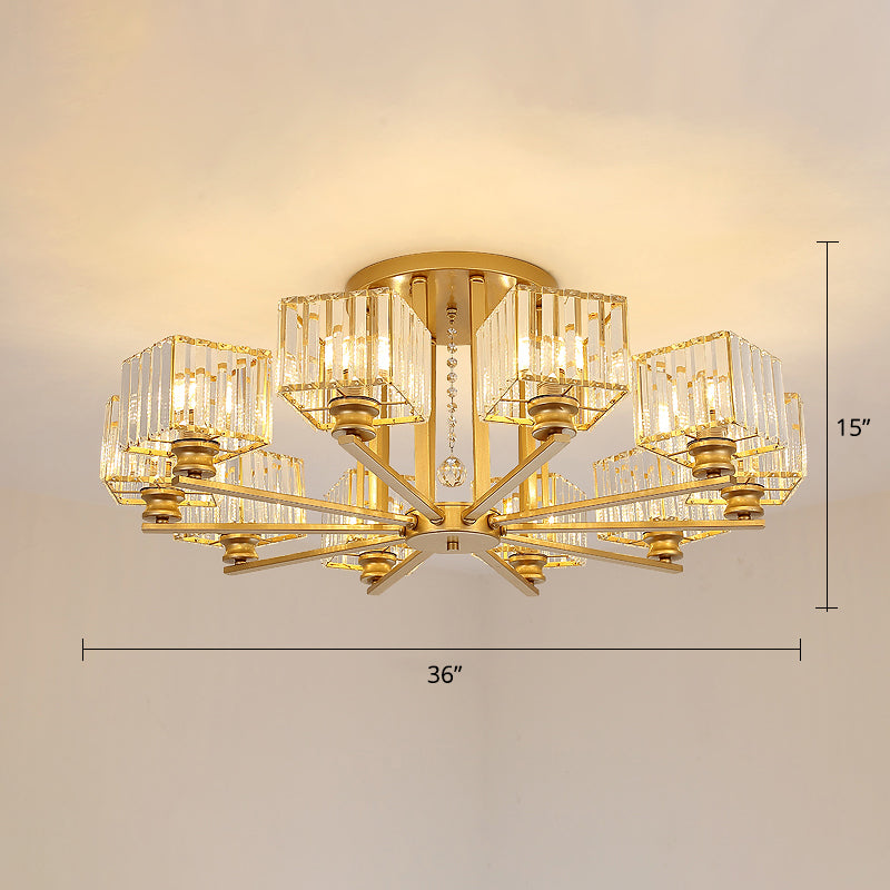 Square Semi Flush Leuchte zeitgenössische prismatische K9 -Deckenlampe Kristall Wohnzimmer