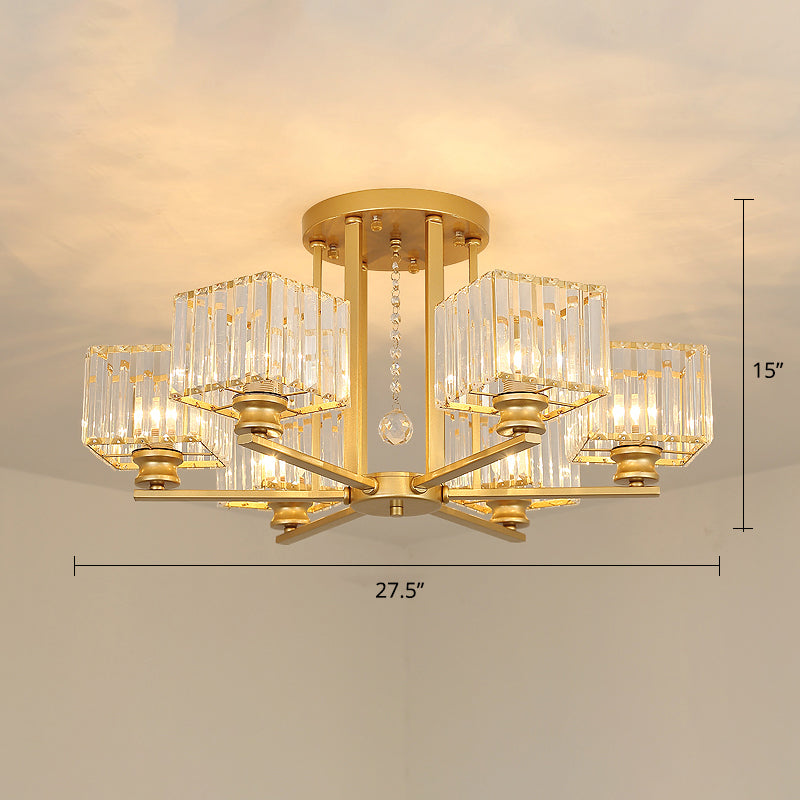 Square Semi Flush Leuchte zeitgenössische prismatische K9 -Deckenlampe Kristall Wohnzimmer