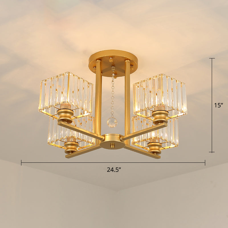 Square Semi Flush Leuchte zeitgenössische prismatische K9 -Deckenlampe Kristall Wohnzimmer