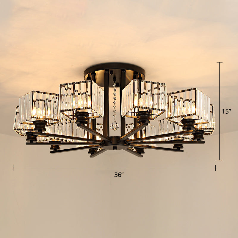 Square Semi Flush Leuchte zeitgenössische prismatische K9 -Deckenlampe Kristall Wohnzimmer