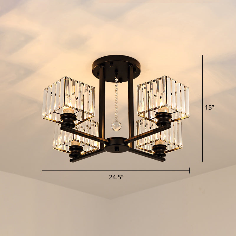 Square Semi Flush Leuchte zeitgenössische prismatische K9 -Deckenlampe Kristall Wohnzimmer