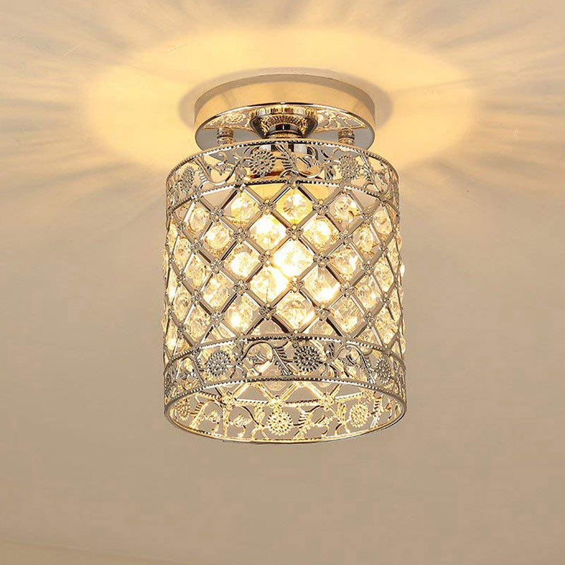 Lámpara de montaje cilíndrica de montura cilíndrica de cristal Simple Luz de techo de semi rascillo de acabado de 1 luz para pasillo