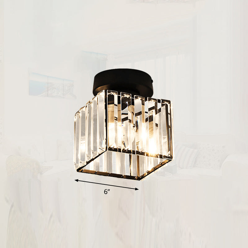 Small Ceiling Mounted Light Modern Crystal 1-Light Corridor Semi Flush Mount Lamp