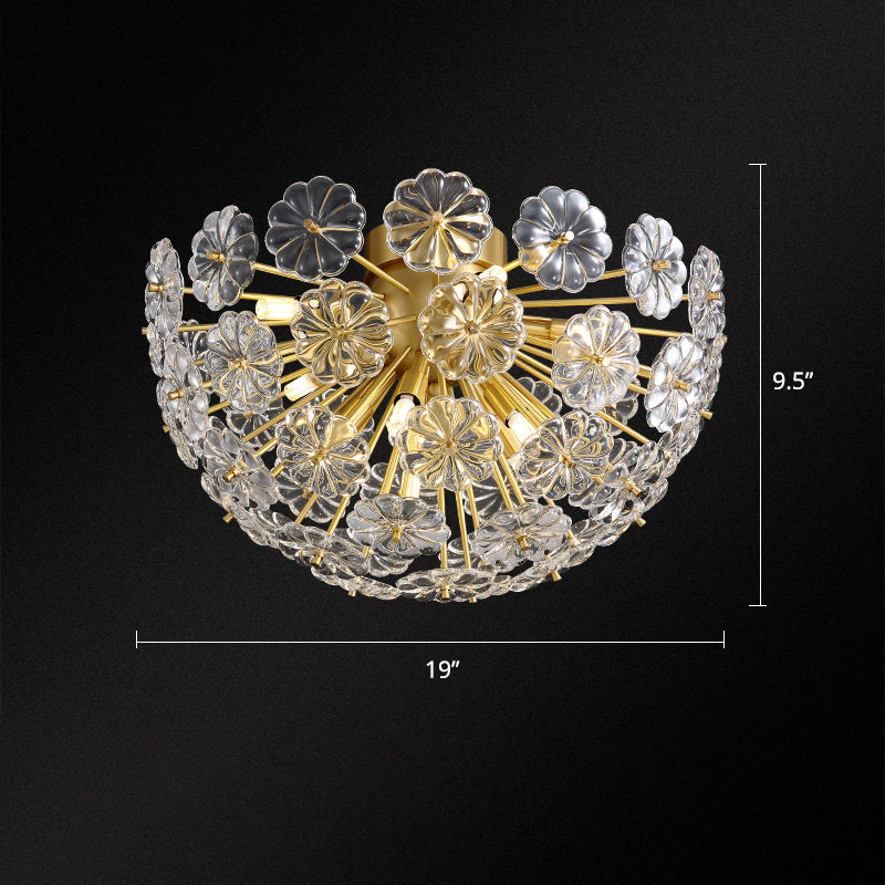 Crystal Flower Semi Mount Lighting Modern Stylish Gold Finish Flush Ceiling Light for Bedroom