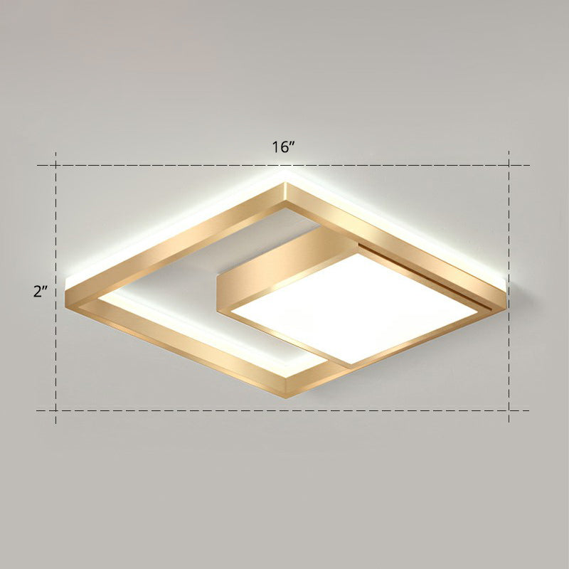 Modern Square LED Flush Light Fixture Acrylic Bedroom Ceiling Mounted Lamp in Gold