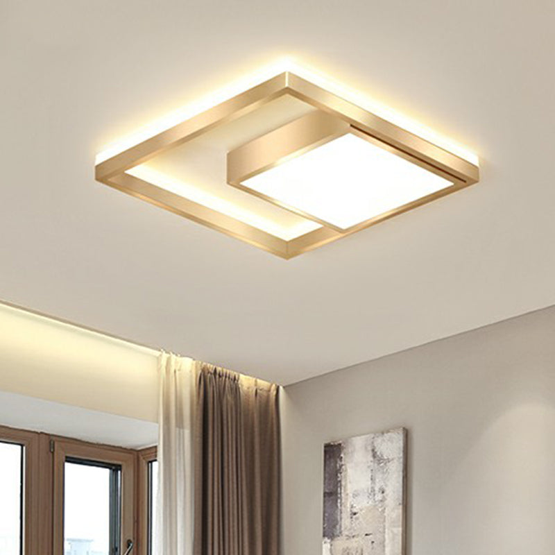Modern Square LED Flush Light Fixture Acrylic Bedroom Ceiling Mounted Lamp in Gold
