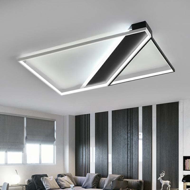 Rectangle Lounge LED Ceiling Light Acrylic Modernism Flush Mount Light in Black and White