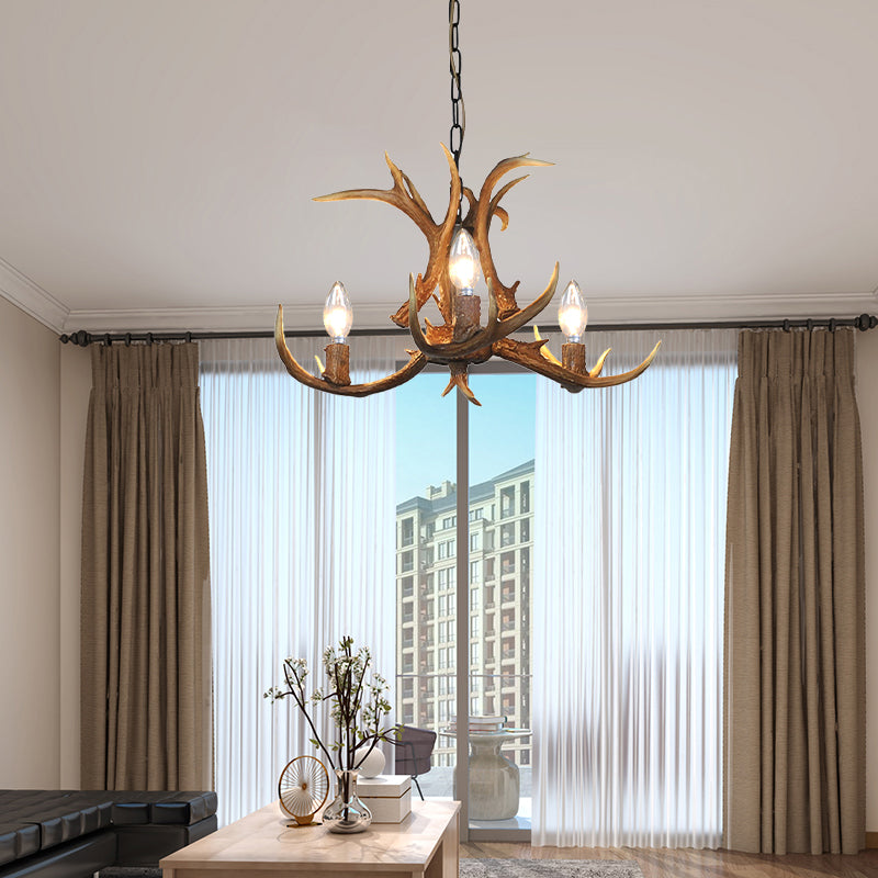 Traditional Candelabra Hanging Pendant 3/5/6 Lights Resin Ceiling Chandelier in Khaki for Living Room