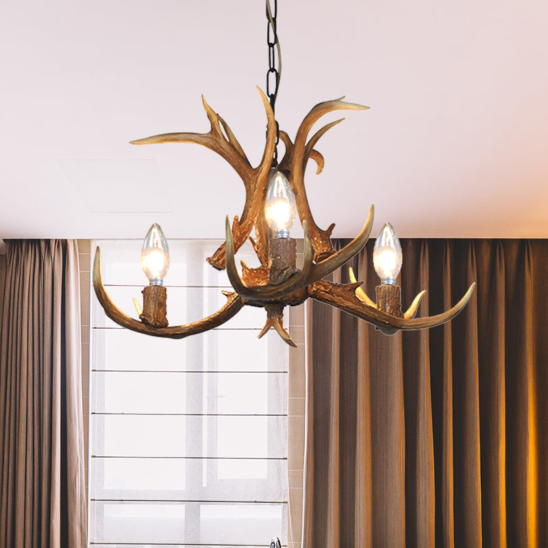 Traditional Candelabra Hanging Pendant 3/5/6 Lights Resin Ceiling Chandelier in Khaki for Living Room