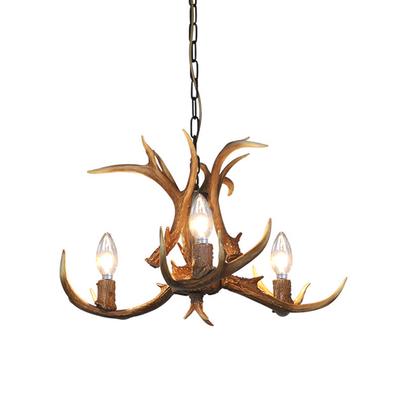 Traditional Candelabra Hanging Pendant 3/5/6 Lights Resin Ceiling Chandelier in Khaki for Living Room