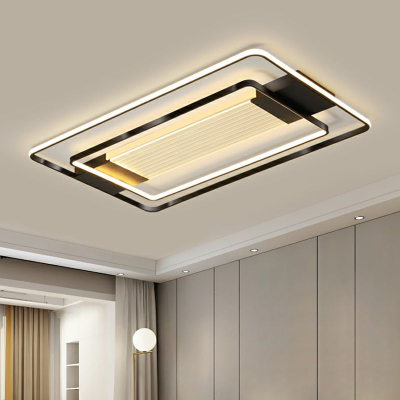 Black Finish Rectangle LED Flush Light Minimalist Acrylic Ceiling Mount Lamp for Living Room