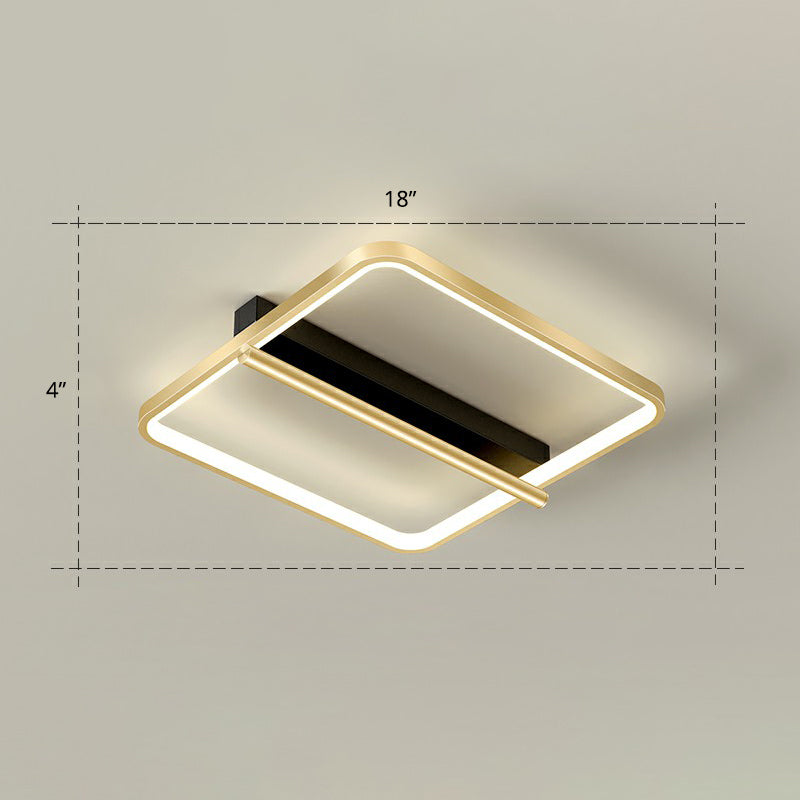 Geometrical Flush Ceiling Light Fixture Simplicity Acrylic Bedroom Flushmount in Black-Gold