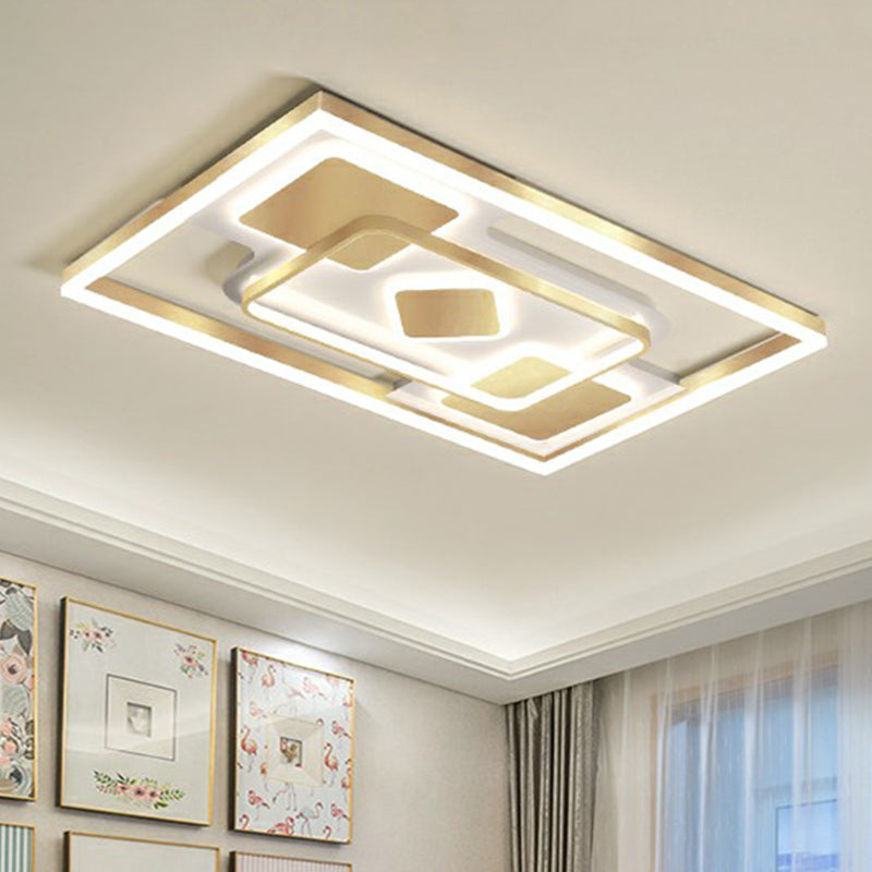 Contemporary LED Ceiling Flush Mount Gold Rectangular Flush Light Fixture with Acrylic Shade
