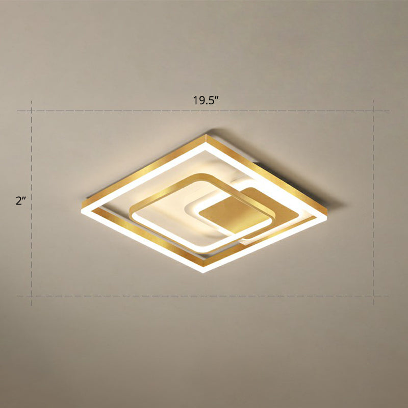Contemporary LED Ceiling Flush Mount Gold Rectangular Flush Light Fixture with Acrylic Shade