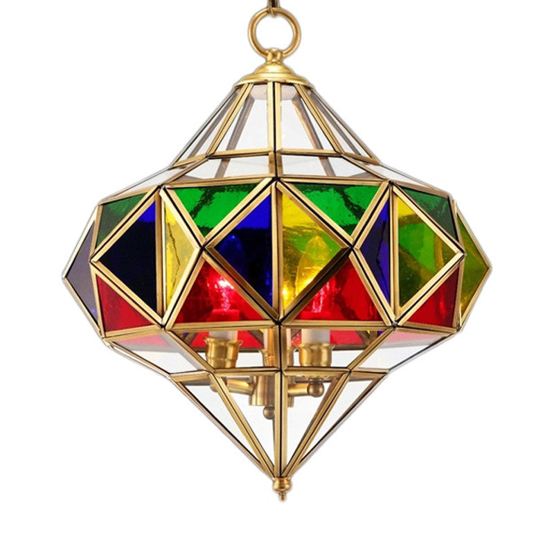 Splic Lampelier Lampada colorata Colonial in vetro 3 teste Brass Spendant Lighting Freet