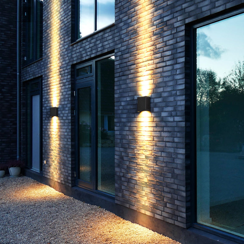 LED Garden Wall Washer Sconce Modern Black Wall Light with Rectangular Metal Shade