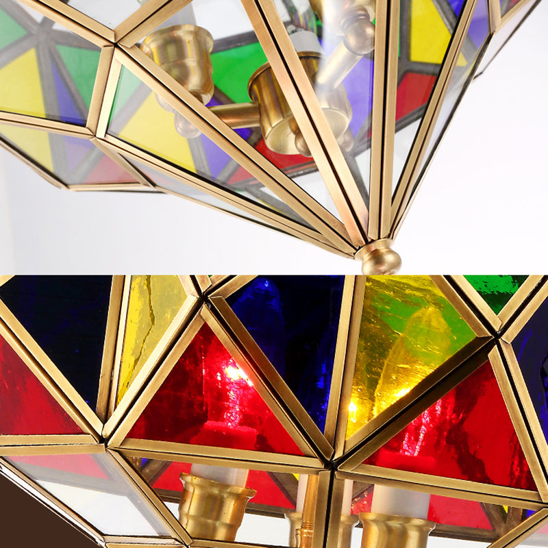 Splic Lampelier Lampada colorata Colonial in vetro 3 teste Brass Spendant Lighting Freet