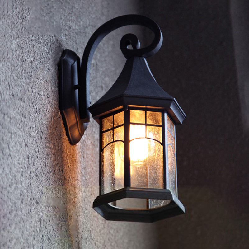 Vintage Booth Shaped Wall Mount Light Single Clear Seed Glass Sconce Fixture for Gate