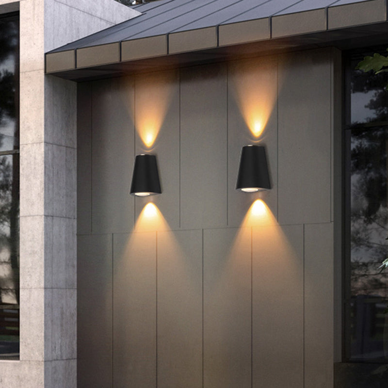 Trapezoid Up and Down LED Wall Sconce Modern Metallic Garden Wall Light in Black