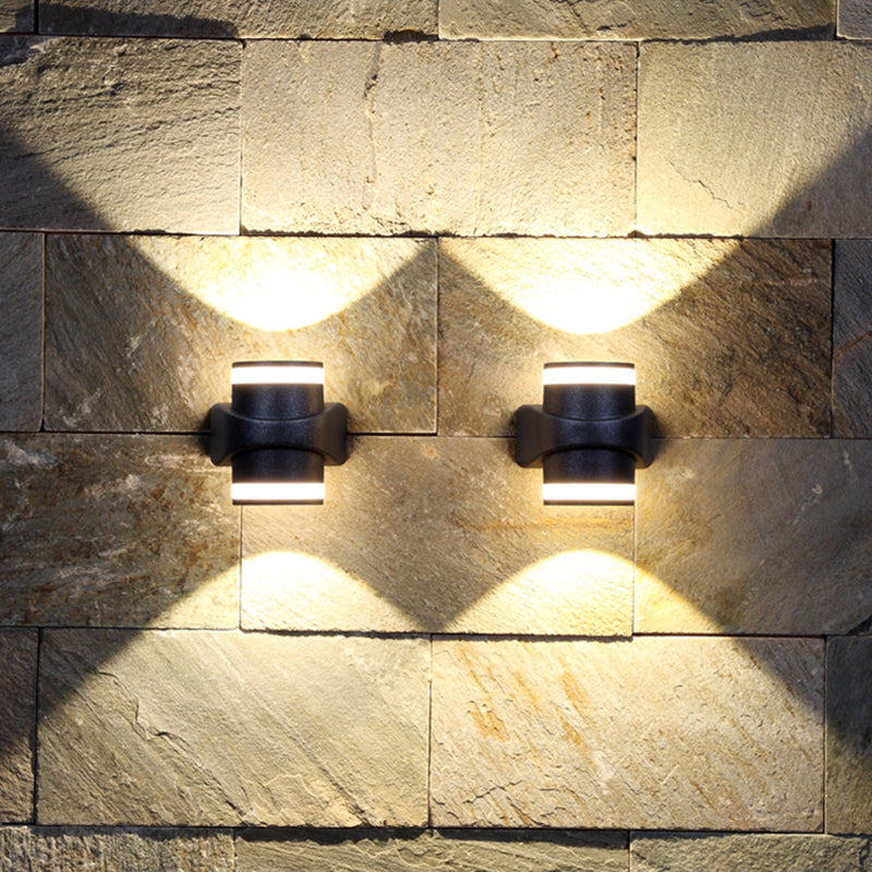 Tubular Metal Wall Washer Sconce Contemporary Black LED Wall Lighting for Backyard