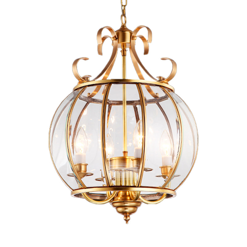 Clear Glass Global Chandelier Lamp Modern 4 Bulbs Brass Pendant Lighting Fixture for Living Room