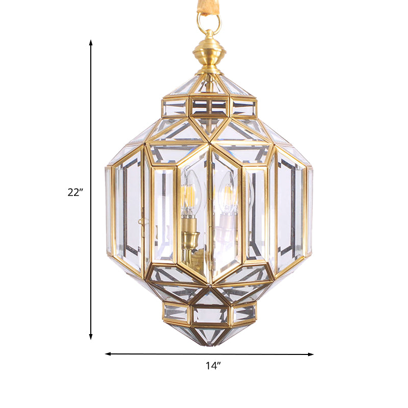 Lantern Chandelier Light Contemporary Clear Glass 4 Heads Brass Hanging Lamp Kit for Living Room